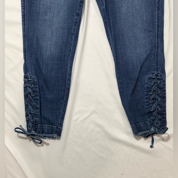 Liverpool Jeans Crop Lace Up Ankles Raw Hem Metal Grommets Skinny Blue Size 12 - Picture 4 of 12